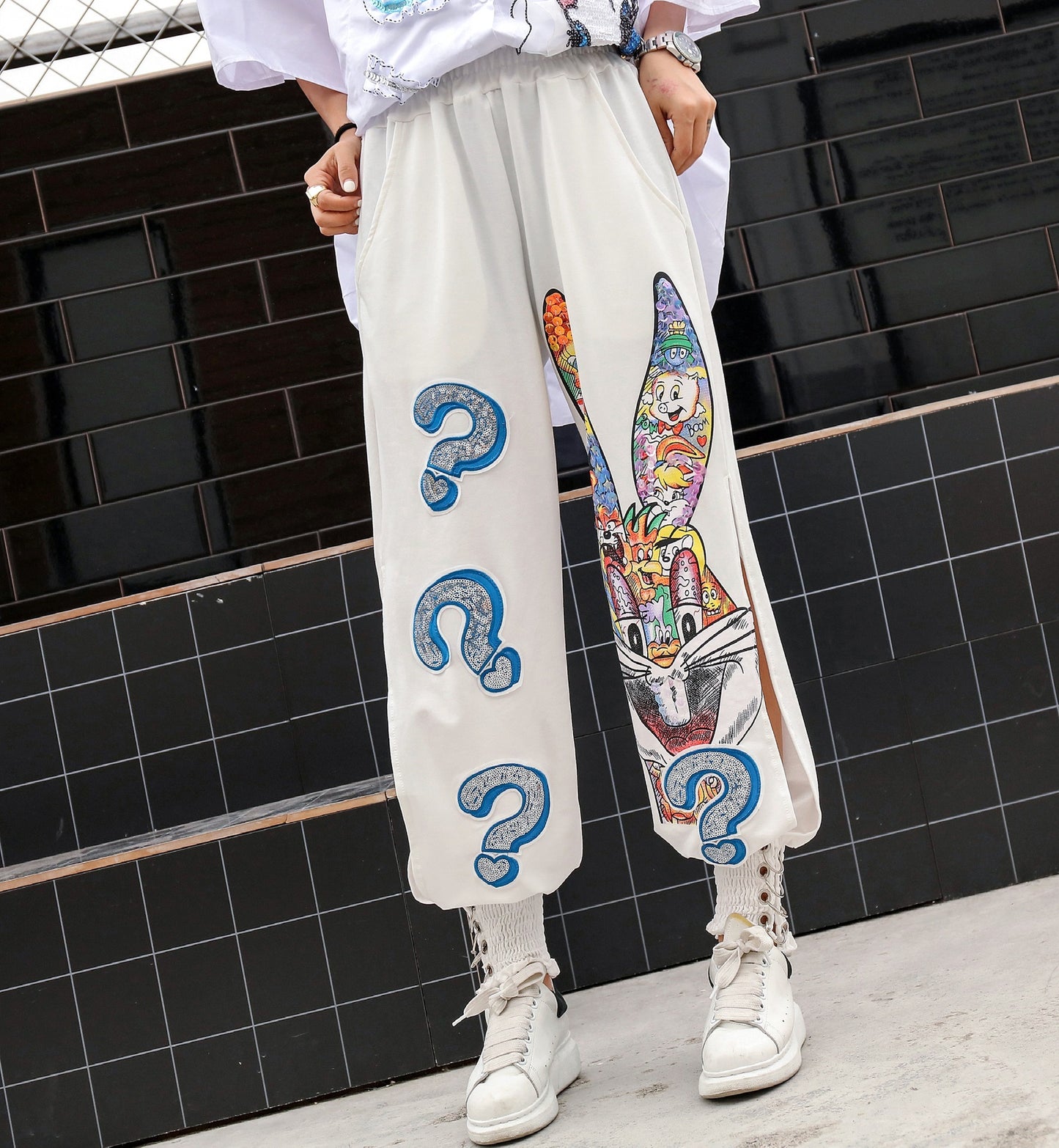 Pantalon large été motif cartoon