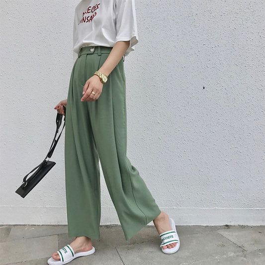 summer new women's slim legs long chiffon wide leg pants Korean black wild suit trousers women